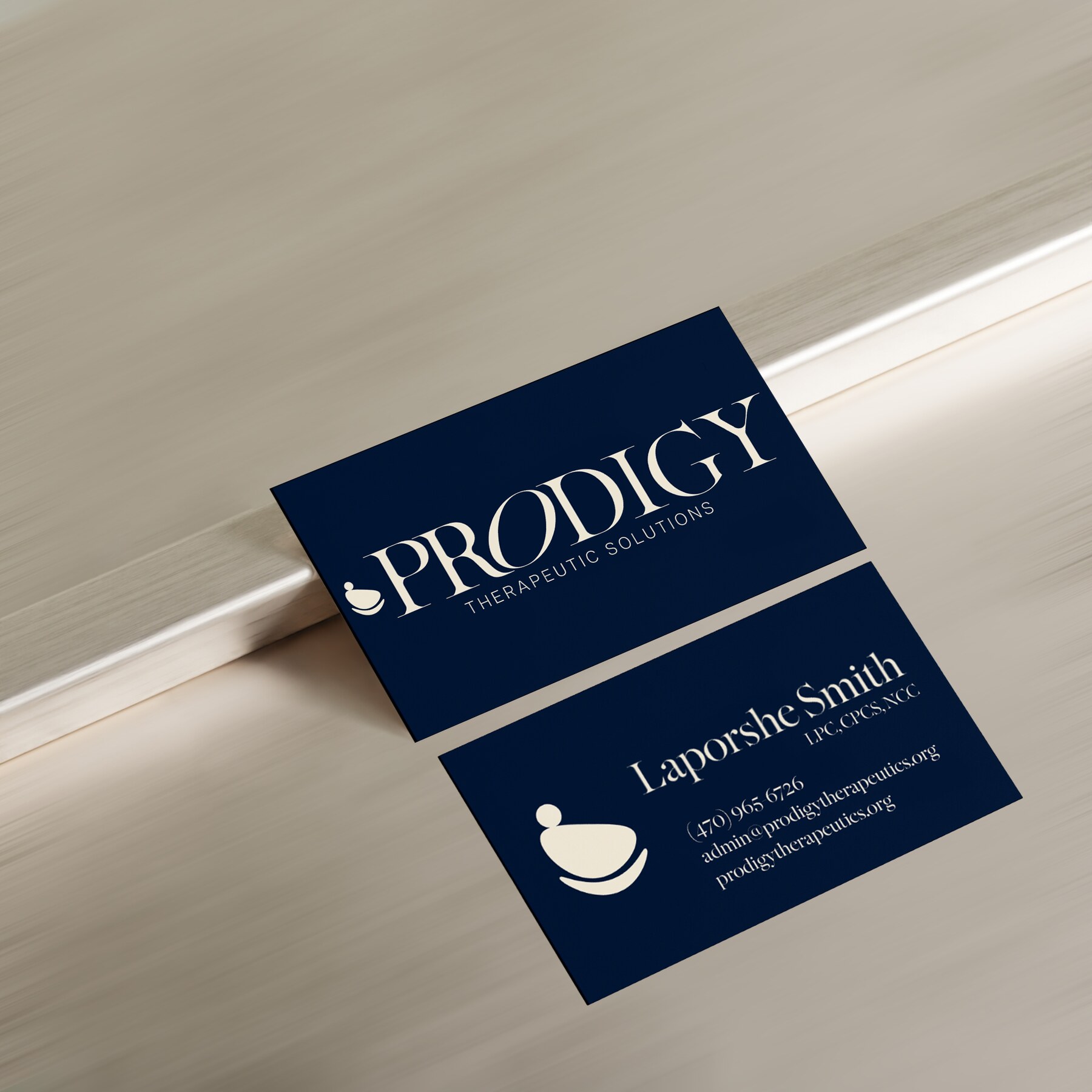 Navy Prodigy Therapeutic Solutions business cards