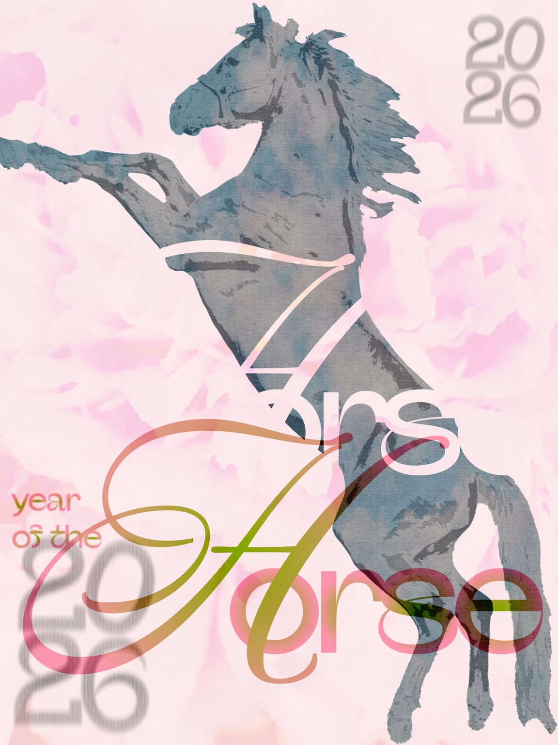 Pink editorial poster celebrating the 2026 Year of the Horse