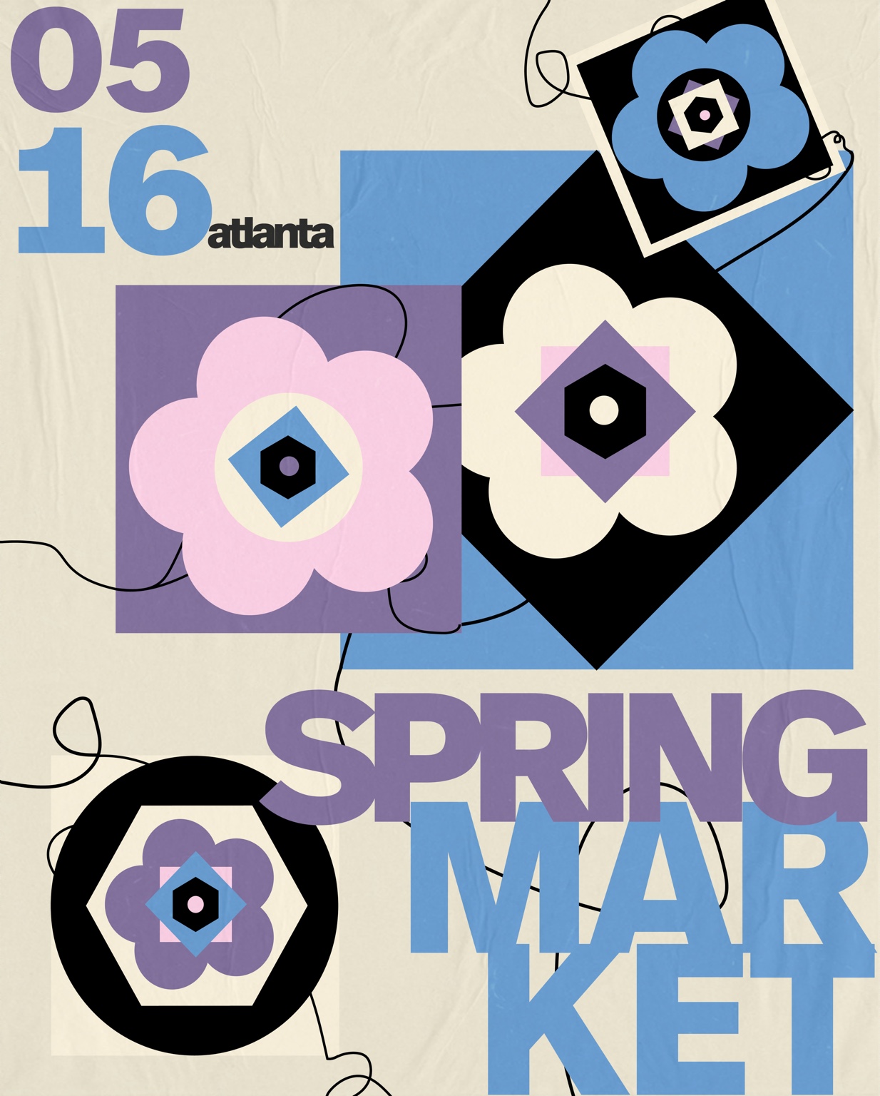 Blue, purple, and pink Spring Market poster