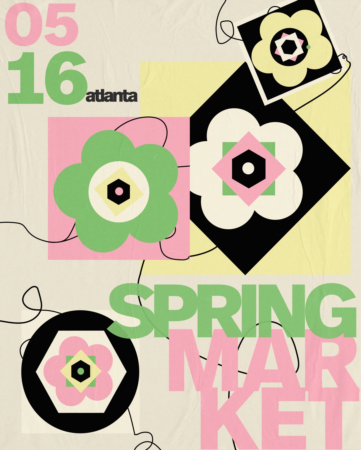 Green, pink, and yellow Spring Market poster